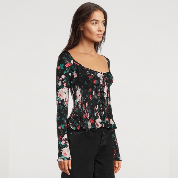 Paco Rabanne Black Rose Garden Pleated Bustier Top - Picture 4 of 12